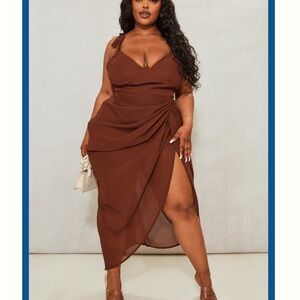 Pretty Little Thing High Low Brown Dress